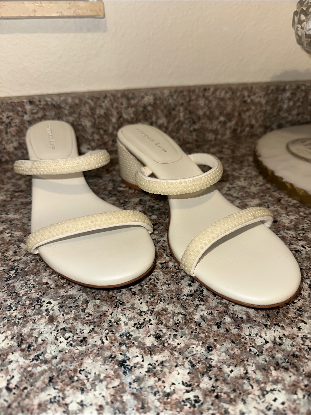 Copper Key Cream Beaded Double-Strap Slide Mules